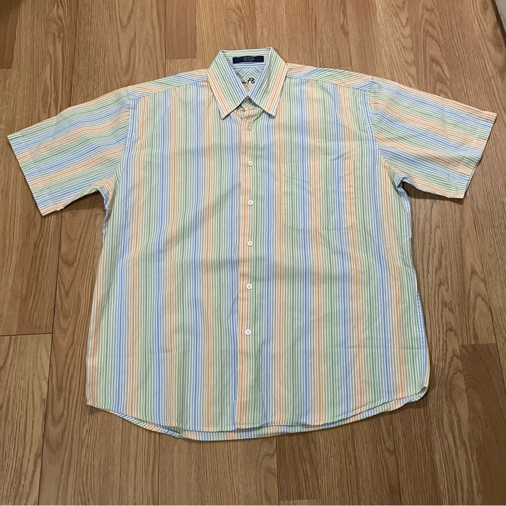 Alan Flusser Mens Medium Short Sleeve Button Down Shirt Striped Rainbow Colorful